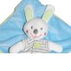 Doudou lapin Bleu, Vert Anis et rayé gris
