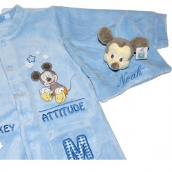 Doudou & Pyjama b&eacute;b&eacute; Disney Mickey Mouse personnalis&eacute; et son doudou pr&eacute;nom brod&eacute;