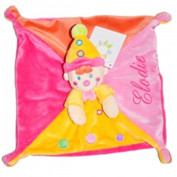 Doudou personnalis&eacute; - Doudou clown rose / orange