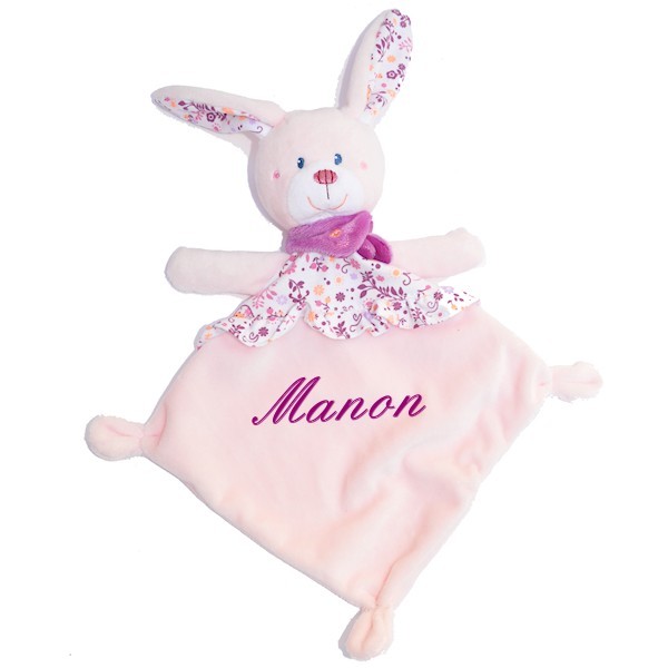 Doudou personnalisé lapinou toudoux rose et violet 