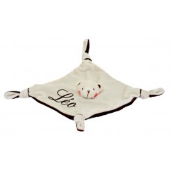 Doudou pr&eacute;nom brod&eacute; ourson beige et brun