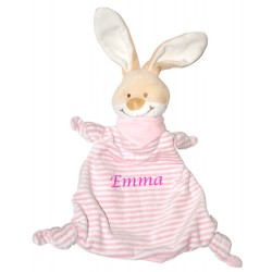 Doudou grand lapinou ray&eacute; rose et blanc
