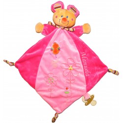 Doudou souris rose avec attache sucette