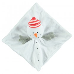 Doudou plat en velours forme bonhomme de neige