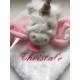 Babynat - doudou Licorne plat Blanc et Rose Arc en Ciel Corne Dore