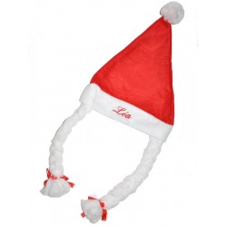 Bonnet de No&euml;l adulte avec nattes (pr&eacute;nom brod&eacute;)