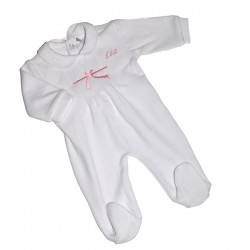 Pyjama b&eacute;b&eacute; noeud rose et pr&eacute;nom brod&eacute;