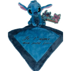 Disney Stitch Doudou Mouchoir Bleu