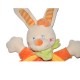 Doudou lapin orange et jaune avec attache sucette