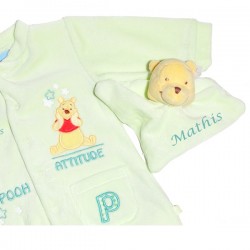 Pyjama b&eacute;b&eacute; Disney Winnie l'ourson et son doudou pr&eacute;nom brod&eacute;